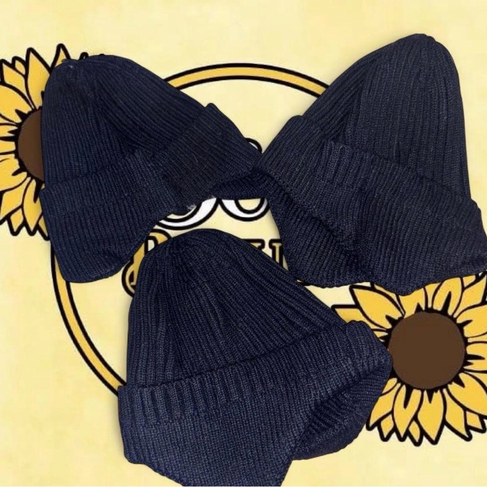 Kids or adult black Knit Beanie Trio